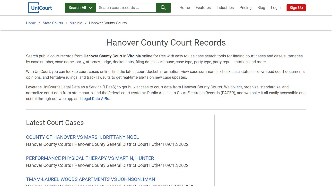 Hanover County Court Records | Virginia | UniCourt